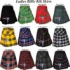 Tartan pleated kilt skirt for women with leather buckles and adjustable Velcro closure.