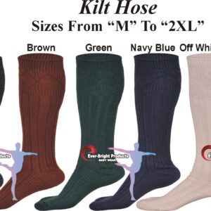 Men's Traditional Long Hose Kilt Socks, 65% wool blend, available in sizes M to 2XL, made in the USA for traditional kilt outfits.