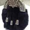 Scottish Full Dress Sporran with Black Rabbit Fur and Antique Chrome Thistle Cantle, crafted from genuine leather with adjustable belt and free accessories.