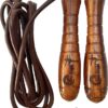 Pro-Leather Adjustable Weighted Speed Jump Rope, 9 ft, with ergonomic wooden handles for gym and fitness.