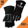 Welding BBQ Gloves, 14 inches, made of split cow leather in black, with pull-on closure, ideal for grilling, baking, and welding.