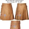 Khaki Utility Kilt with button closure, brass buckles, and pockets, crafted from durable Drill Fabric.