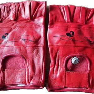 Shawn Michaels Red Leather Gloves in large, featuring a half-finger design and pull-on closure, crafted from high-quality leather.