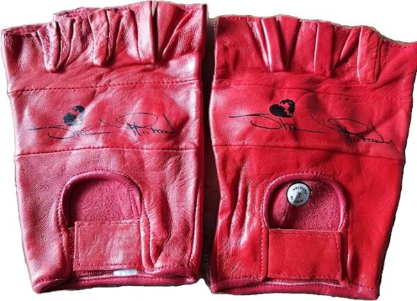 Shawn Michaels Red Leather Gloves in large, featuring a half-finger design and pull-on closure, crafted from high-quality leather.