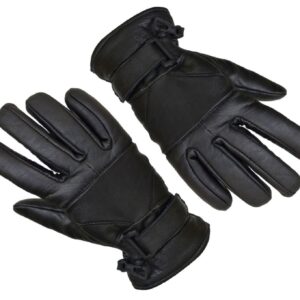 Black winter leather motorcycle gloves with a soft inner lining, designed for warmth and style during cold-weather riding.