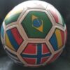 Size 5 soccer ball with 32 panels featuring flags from different countries, made in Pakistan for high-quality training and matches.