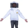 Cotton beekeeping jacket with a round veil, offering full protection and comfort for beekeepers, equipped with YKK zippers and Velcro closures.