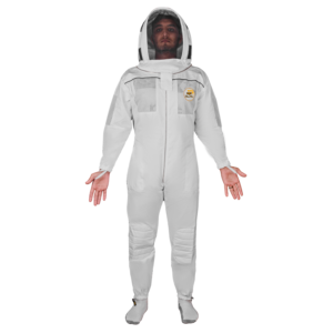 Semi ventilated beekeeping cotton suit with lightweight PU mesh, ventilated panels, and a detachable hood-style veil for safety and comfort.