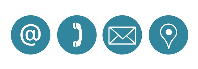 Image featuring icons representing contact information: a phone sign, a mail sign, an @ sign for email, and a location sign, offering various communication options.