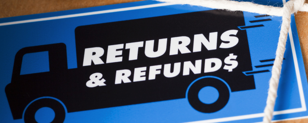 Blue background with prominent text reading 'Return Policy', indicating clarity and focus on outlining the return process.