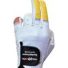 Yellow and White Ever-Bright Premium Leather Golf Gloves with OptiColors design for enhanced grip and style.