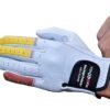 Yellow and White Ever-Bright Premium Leather Golf Gloves with OptiColors design for enhanced grip and style.