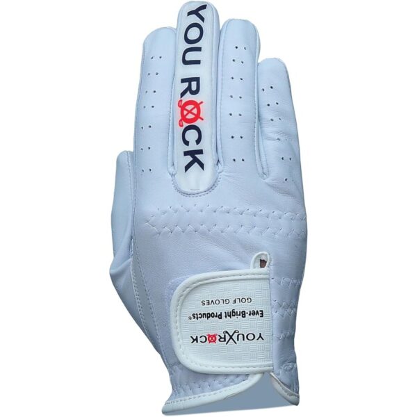 White Ever-Bright Premium Leather Golf Gloves with OptiColors design for enhanced grip and style.